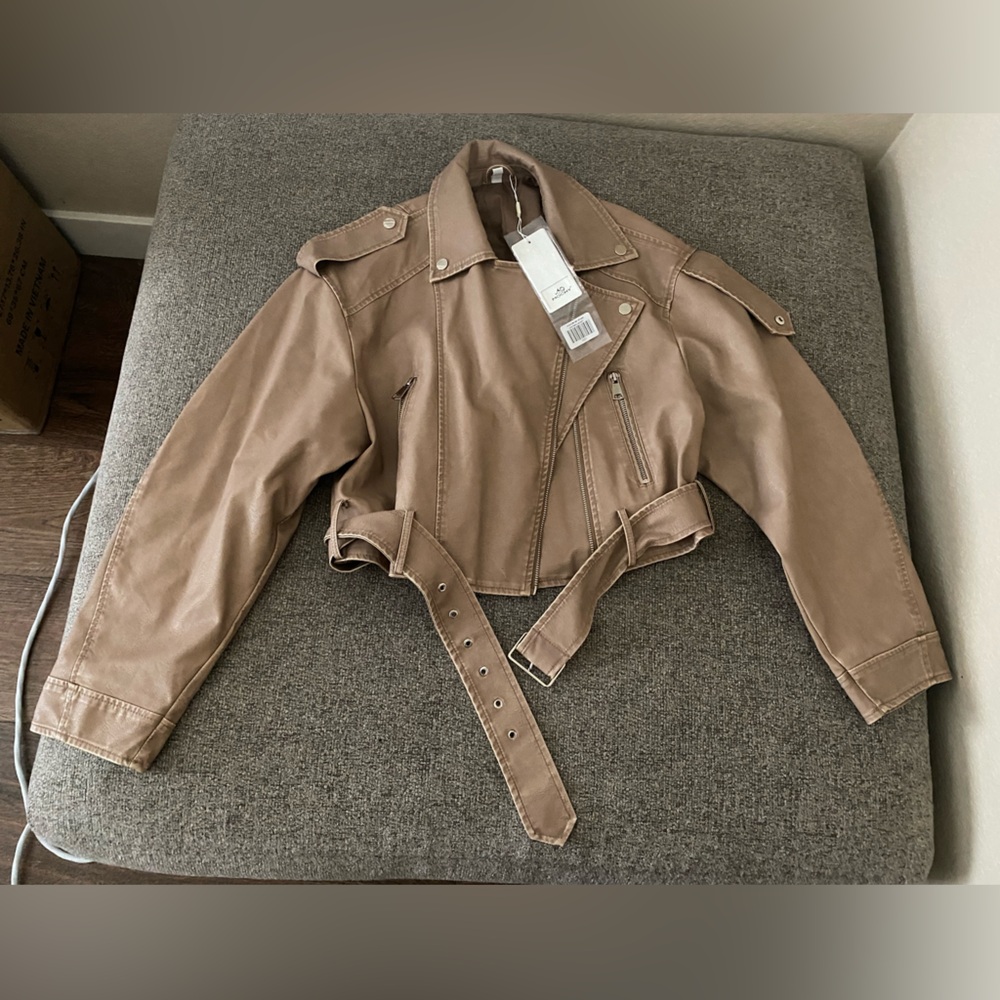 MOCHY Faux Leather Moto Jacket